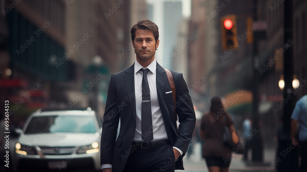 Businessman walking down the street Generative AI Businessman walking down the street Generative AI