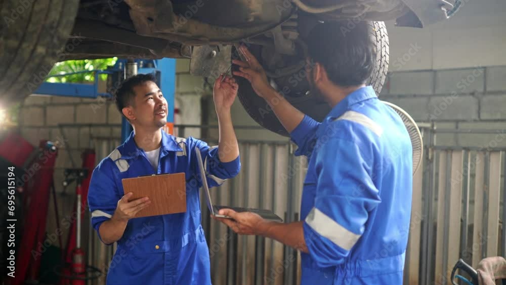 Team of car repairman technician consultation checking car engine and inspection vehicle damage broken part condition, technical service repair maintenance at garage automotive Team of car repairman technician consultation checking car engine and inspection vehicle damage broken part condition, technical service repair maintenance at garage automotive