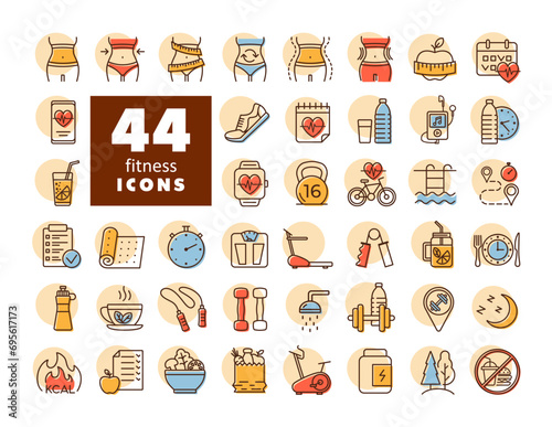Fitness and health vector icon set