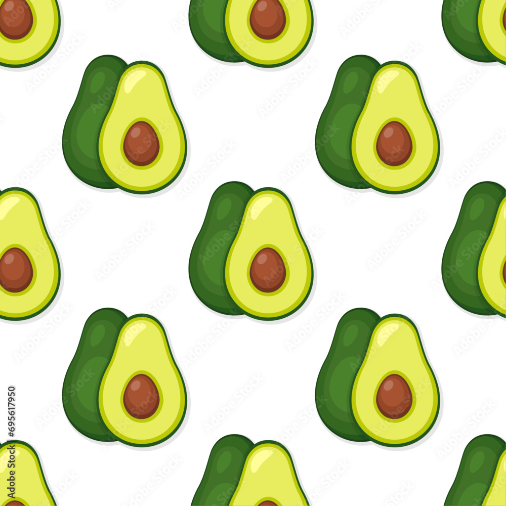 Avocado vector seamless pattern. Vector flat drawings on white background. Best for textile, wallpapers, kitchen decoration, wrapping paper, package and your design.