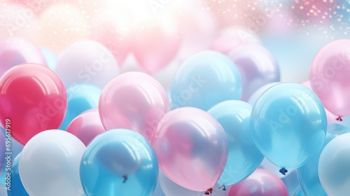 Baby gender reveal concept with pink and blue balloons at a party. Boy or girl. photo