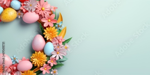 Easter-Themed Wreath with Colorful Ribbons and Flowers - 3D Render
