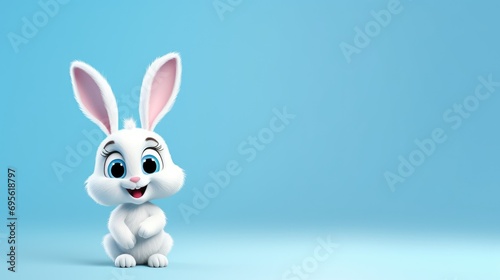 3D Render of Easter Bunny Cartoon Character, Blank Space for Text