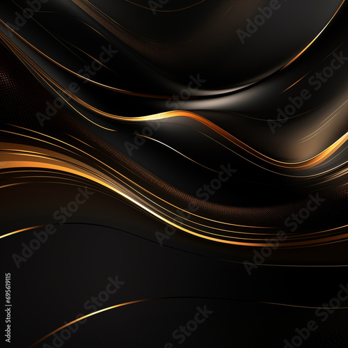 GoldWaveMotion - Drawing inspiration from the concept of waves, this abstract creation features a black background adorned with golden lines and dots