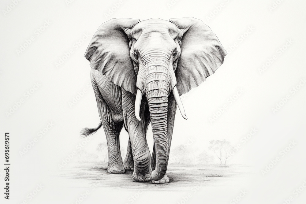  Hand Drawn Pencil Sketch of a Elephant, Hand Drawn Detailed Elephant
