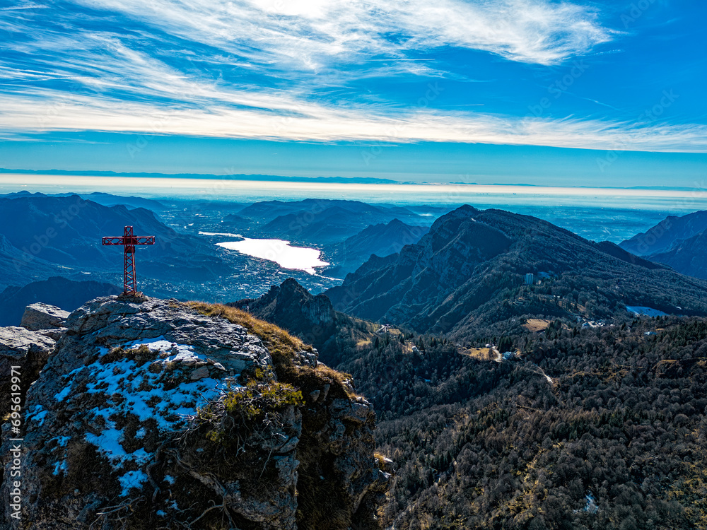 Fototapeta premium Landscape view of Valsassina and Lake Como from Fiorini Tower in Valsassina