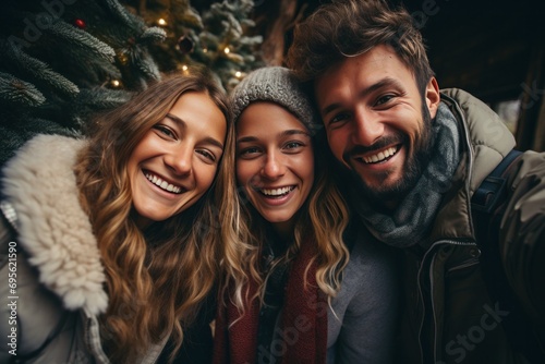four people are standing over a christmas tree © ArtCookStudio