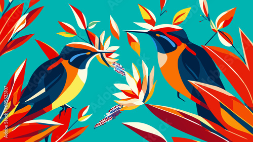 A pair of hummingbirds sipping nectar. vektor icon illustation