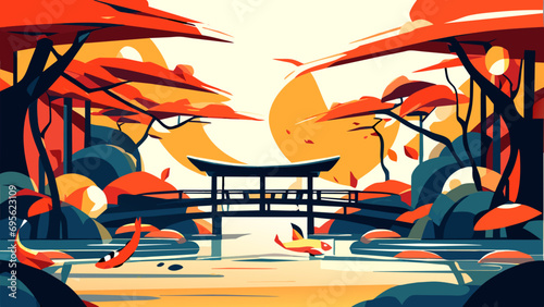 A serene koi fish pond. vektor icon illustation