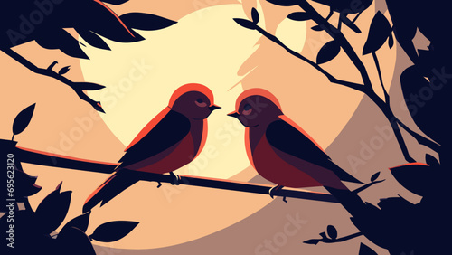 A pair of lovebirds perched on a branch. vektor icon illustation