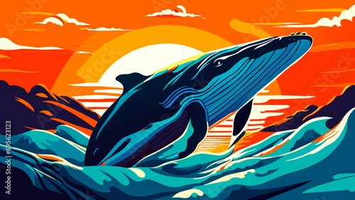 A majestic humpback whale breaching. vektor icon illustation