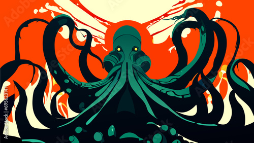 A curious octopus with many arms. vektor icon illustation