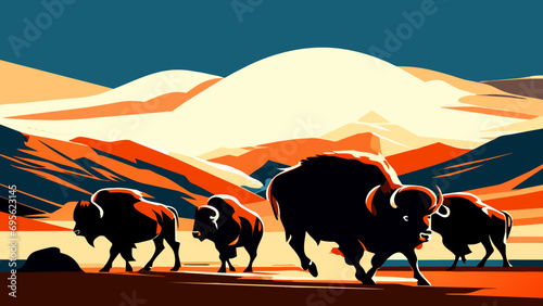 A herd of bison on the plains. vektor icon illustation