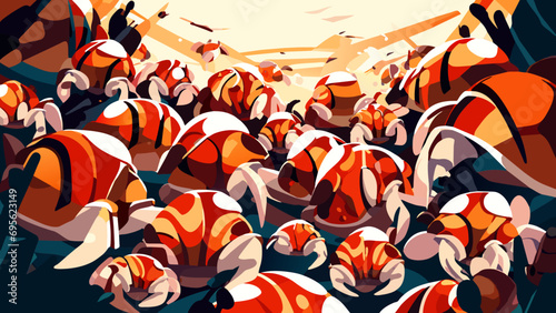 A group of hermit crabs in shells. vektor icon illustation