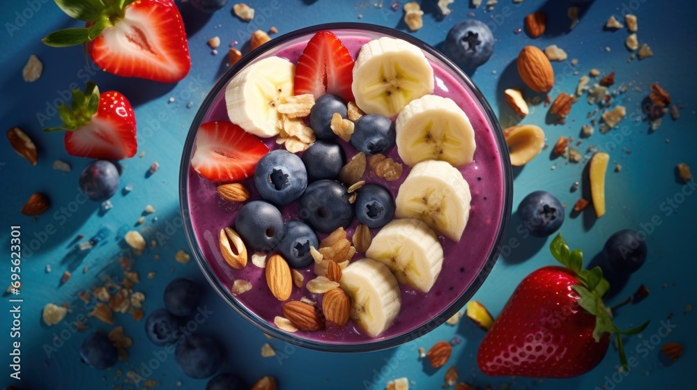 Fresh mixed fruit bowl with nuts and granola. Healthy eating and nutrition. Fresh mixed fruit bowl with nuts and granola. Healthy eating and nutrition.