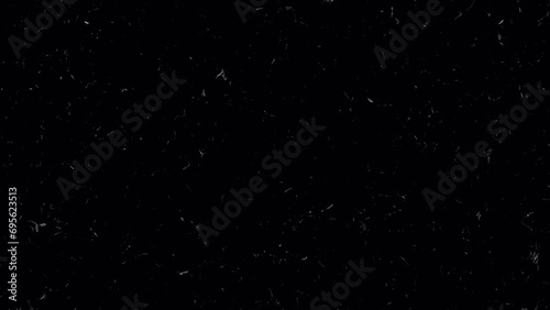 White scratches, dust, noise, dirt, grain, sprockets with transparent background for overlay retro use. Vintage old film gate matte effect | Loop Video | 4K UHD ProRes 4444 | Transparent Background