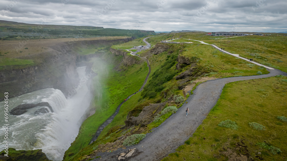gulfoss waterfall in iceland on cloudy summer day