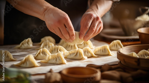 hands skillfully folding traditional chinese dumplings generative ai