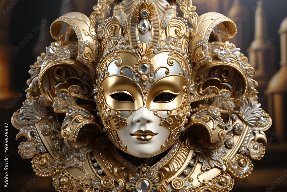 Mystical Venetian Mask. Enchanting Close-Up of Carnival Costume, Crafted with Intriguing Elegance