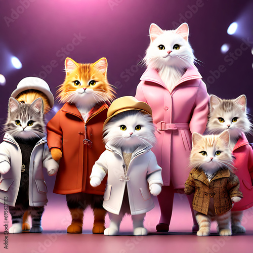 Cat fashion show, fashion model 고양이 패션쇼,패션모델 Generative AI photo