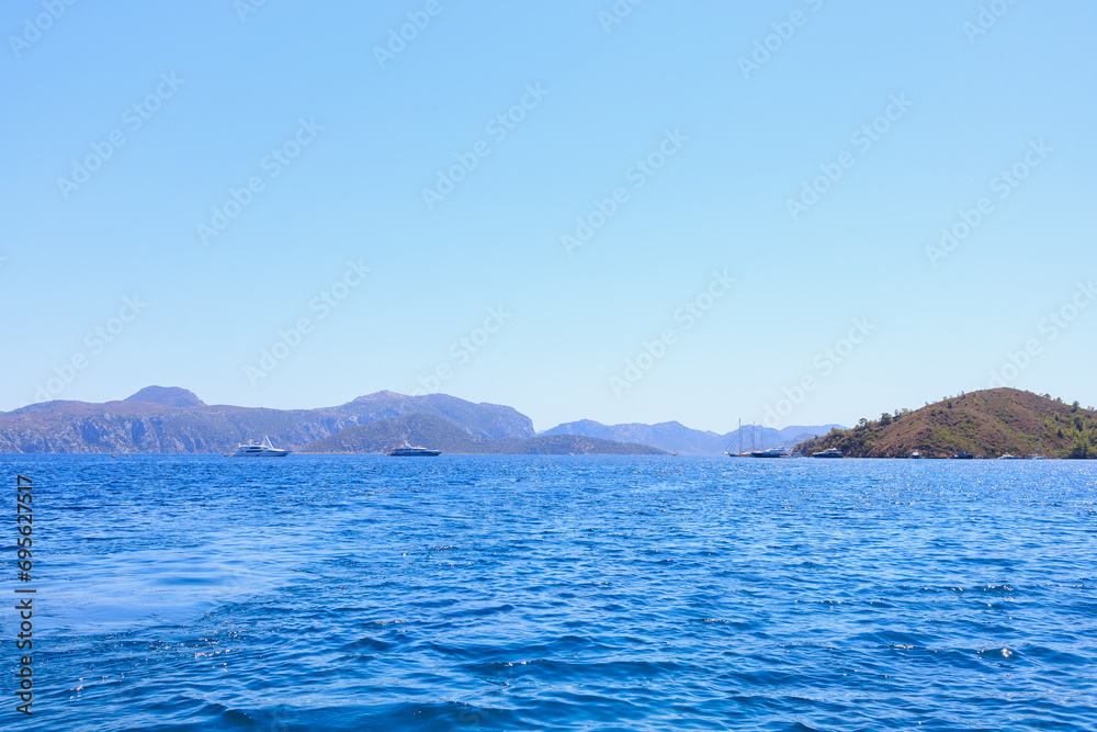 Naklejka premium Beautiful view of the open sea. Background with selective focus and copy space