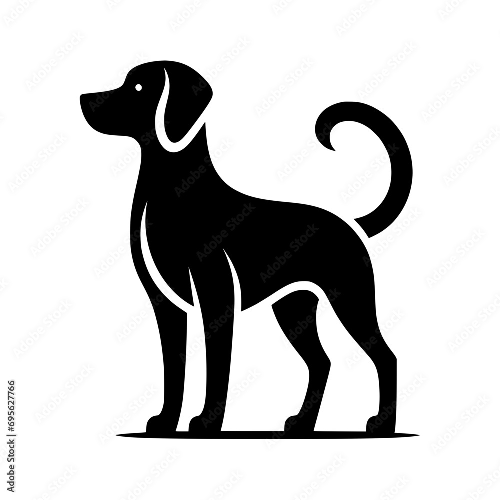 Vector of a black silhouette of a cute dog isolated on a transparent background