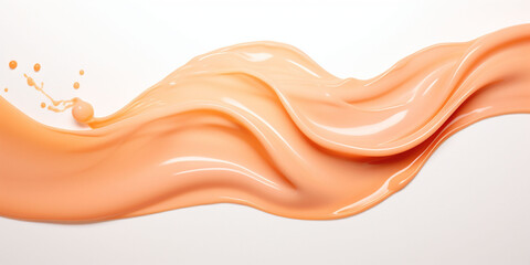 Crédence de cuisine Pantone 2024 Peach Fuzz A banner with peach fuzz color liquid flowing across with a white background. Splashes of paint Copy space  © Silga