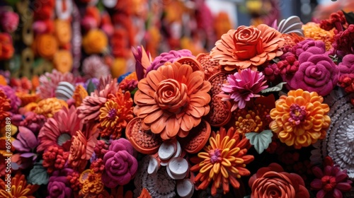 floral arrangements at a parade at the Medellin Flower Festival generative ai