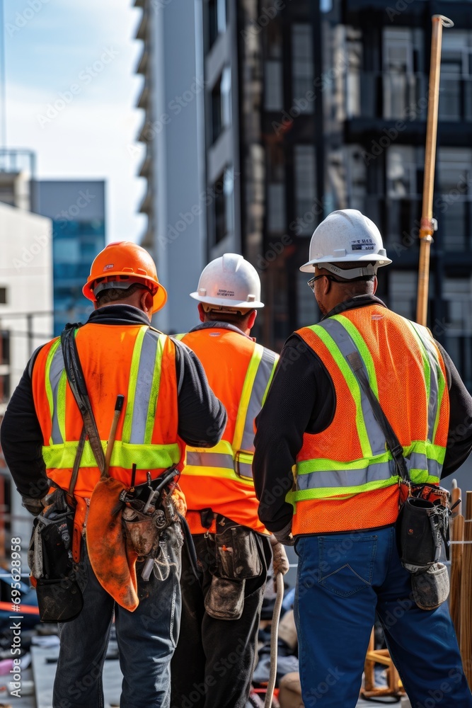 A group of workers at a construction site A group of workers at a construction site