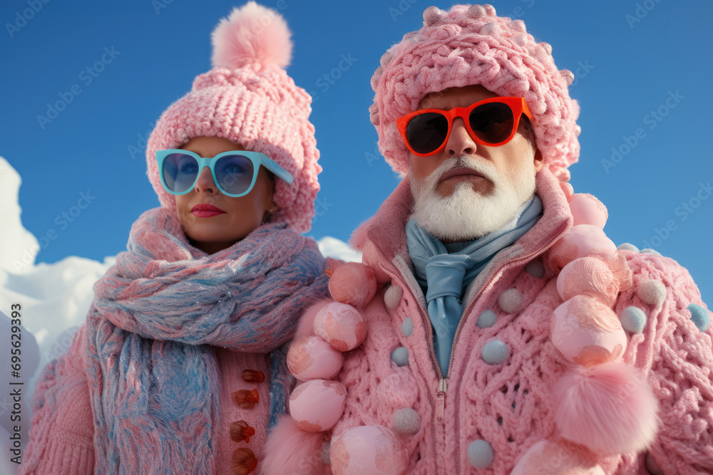 People donning eccentric winter hats and scarves, adding a touch of humor to their frost-covered ensembles. Generative Ai. People donning eccentric winter hats and scarves, adding a touch of humor to their frost-covered ensembles. Generative Ai.