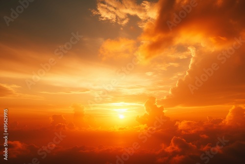 Natural beauty Bright sun and clouds against orange sky backdrop © Jawed Gfx