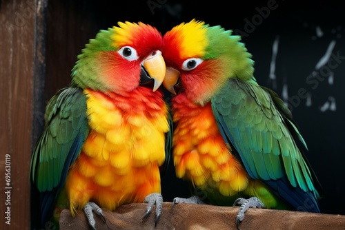 Feathered romance Love birds closeup, showcasing vibrant and beautiful hues © Jawed Gfx