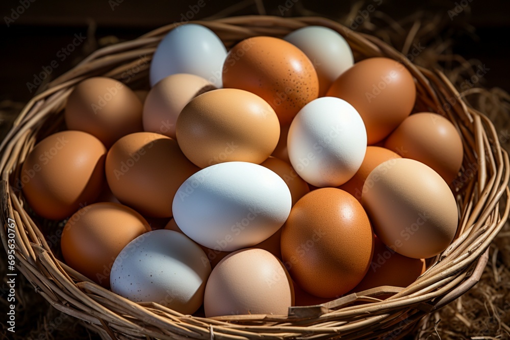 Healthy concept wooden nest brimming with an abundance of farmfresh eggs