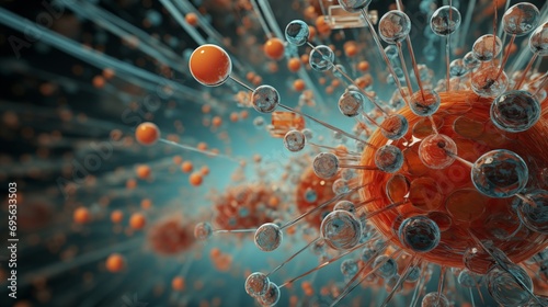 Conceptual illustration intricately reveals nanotechnology connecting at work, unveiling detailed internal structures. It embodies the scientific essence of technological advancement.