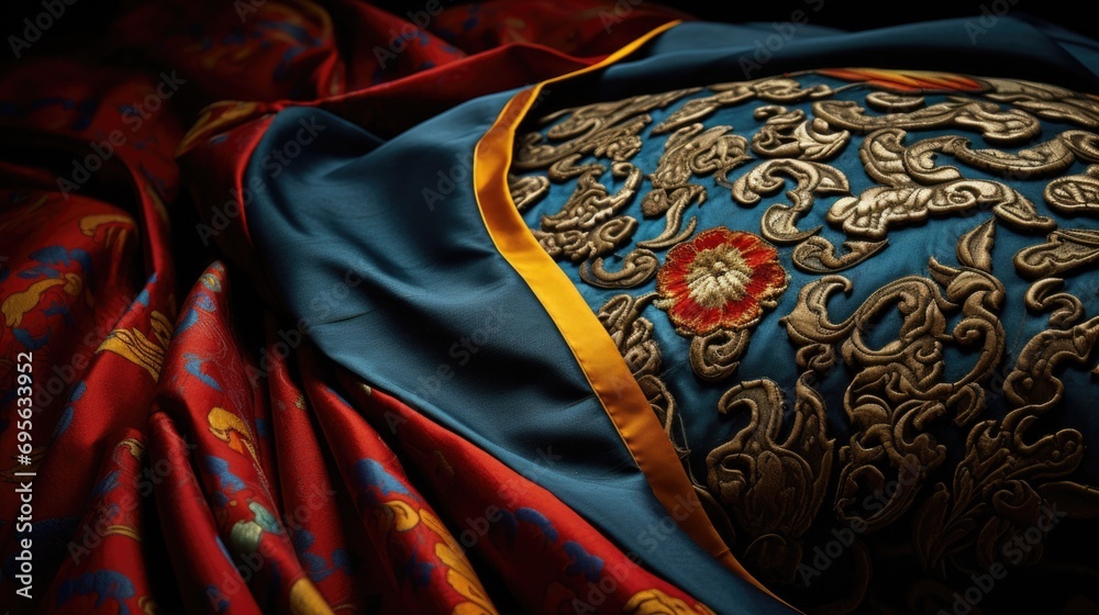the intricate patterns of a Tibetan Chuba, worn during festivals generative ai the intricate patterns of a Tibetan Chuba, worn during festivals generative ai