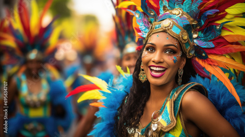vibrant costumes and joyful faces of Carnival dancers in Barranquilla generative ai