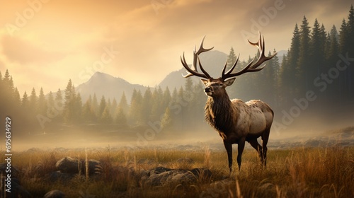 In the early light of day, an elk's breath hangs in the air, a delicate dance of vapor that whispers the secrets of the dawn. 