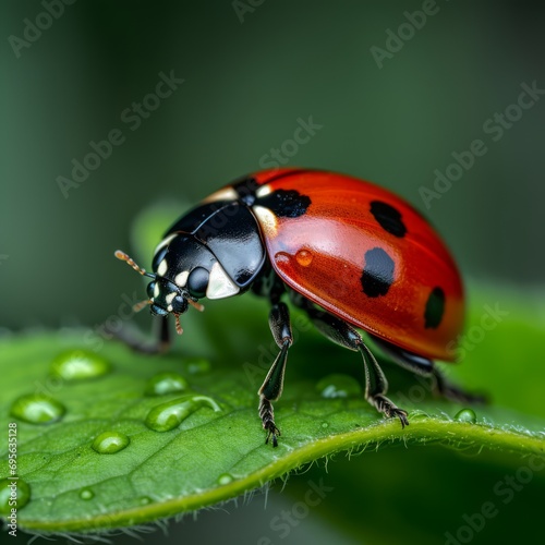 intricate details of ladybug on vibrant green leaf, Generative AI