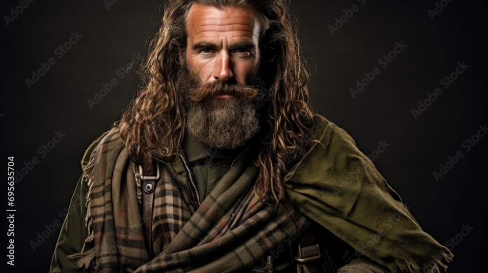 man proudly wearing a traditional Scottish Ghillie shirt and kilt generative ai man proudly wearing a traditional Scottish Ghillie shirt and kilt generative ai