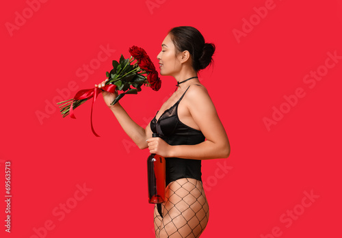 Young asian woman in black ...