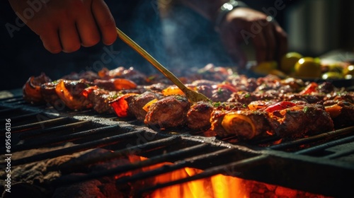 Person skillfully grilling kebabs for a Middle Eastern feast generative ai