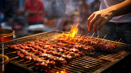 person skillfully grilling skewers for a Chinese barbecue generative ai