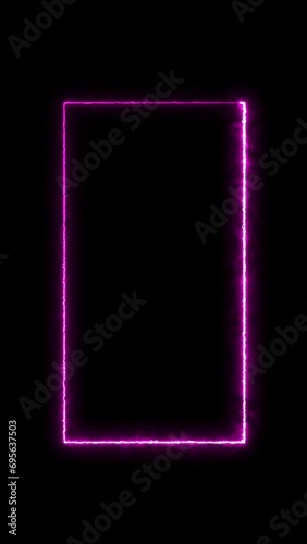Seamless loop animated rectangle picture frame with pink energy neon color 4K video motion graphic isolated on transparent background. Futuristic light effect for overlay element. Empty copy space.