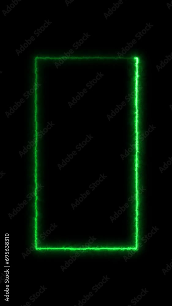 Neon light Green Flame Rectangle seamless loop.Fluorescent endless animation. Rectangle Energy frame or border