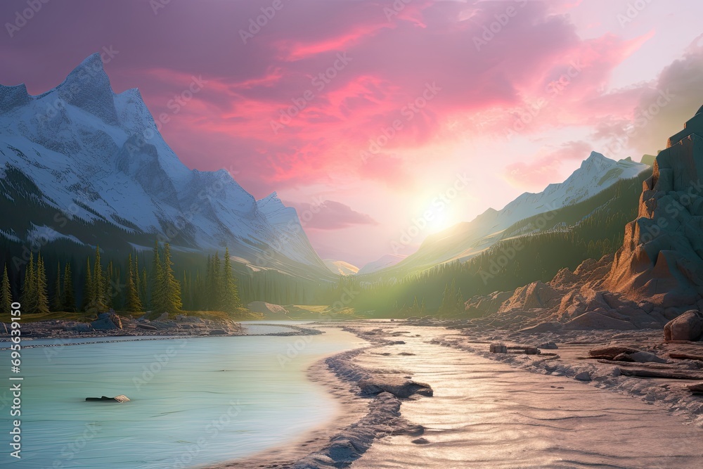 colorful sunrise in the mountains generative AI