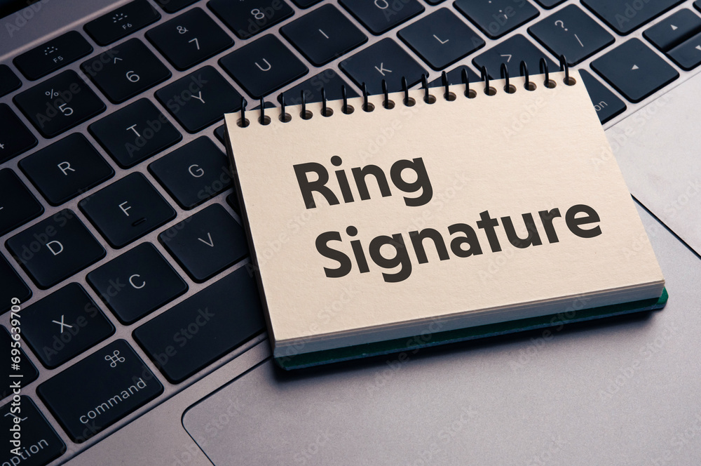 There is notebook with the word Ring Signature. It is as an eye-catching image. There is notebook with the word Ring Signature. It is as an eye-catching image.