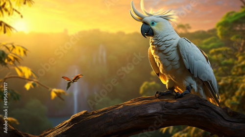 Beautiful sulphur crested cockatoo on aesthetic nature