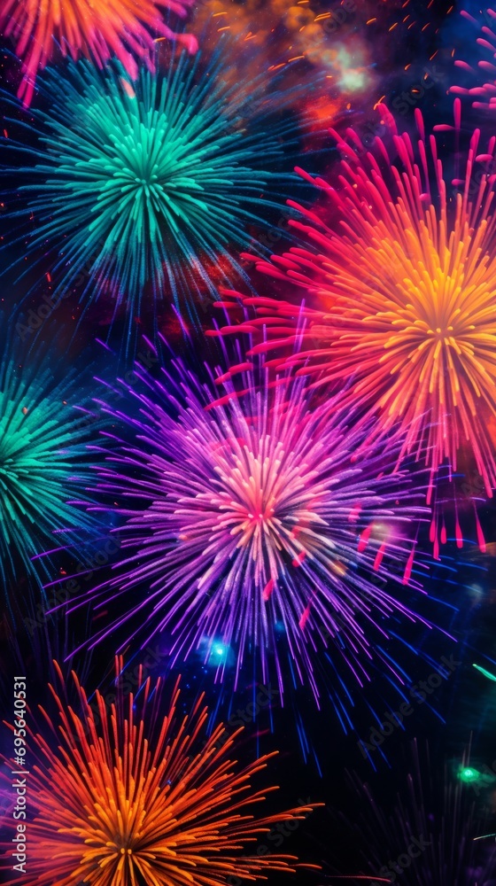 Close-up explosions of firework bursts Close-up explosions of firework bursts