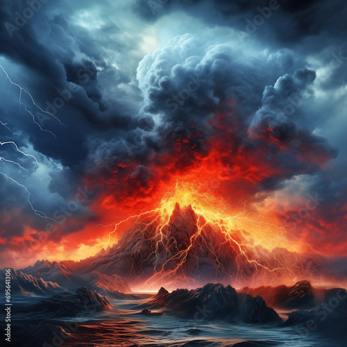Volcanic Eruption Amidst Stormy Seas
