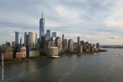 New York skyline landmarks skyscrapers. Travel to America. New York  USA. View of Manhattan in New York. New York City  USA midtown Manhattan financial district skyline.